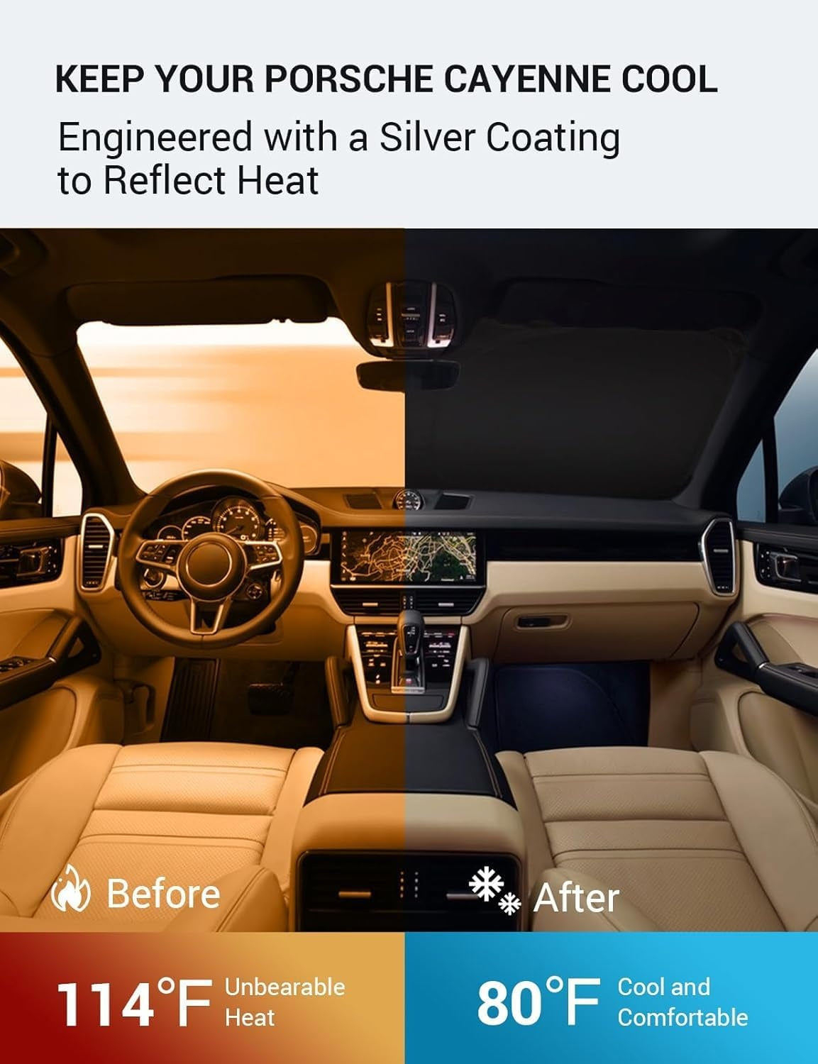 New, Proadsy 2025 Upgrade Windshield Sun Shade Custom Fit 2019–2023 2024 2025 Porsche Cayenne Foldable Front Sunshade Protector Sun Visor Blocks UV Rays Keep Car Cooler