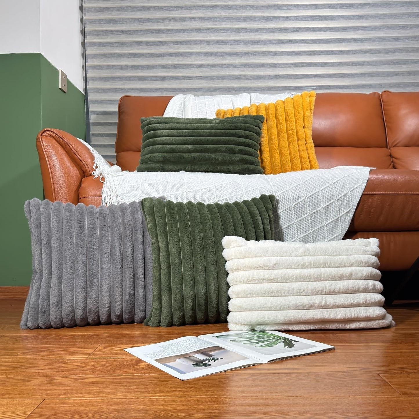 New, 18x18 Throw Pillow Covers Set of 2, Decorative Faux Fur Covers for Bed, Couch Soft Fluffy Pillow Cover with Velvet Back for Living Room, Neutral Home Décor Accent for Sofa - Dark Gray