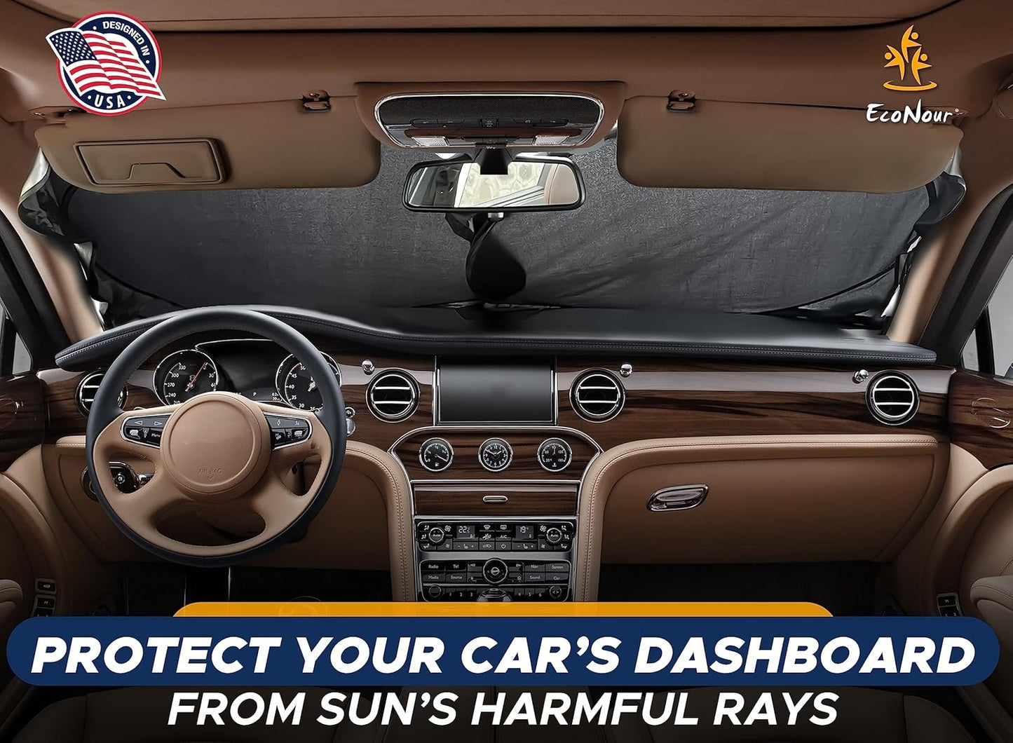 New, EcoNour Car Front Windshield Sun Shade for Car | SUV Accessories for Maximum Sun and Heat Protection | UV-Blocking Windshield Dash Cover & Sun Visor for Cooler Interior | Large (64 x 34 Inches)