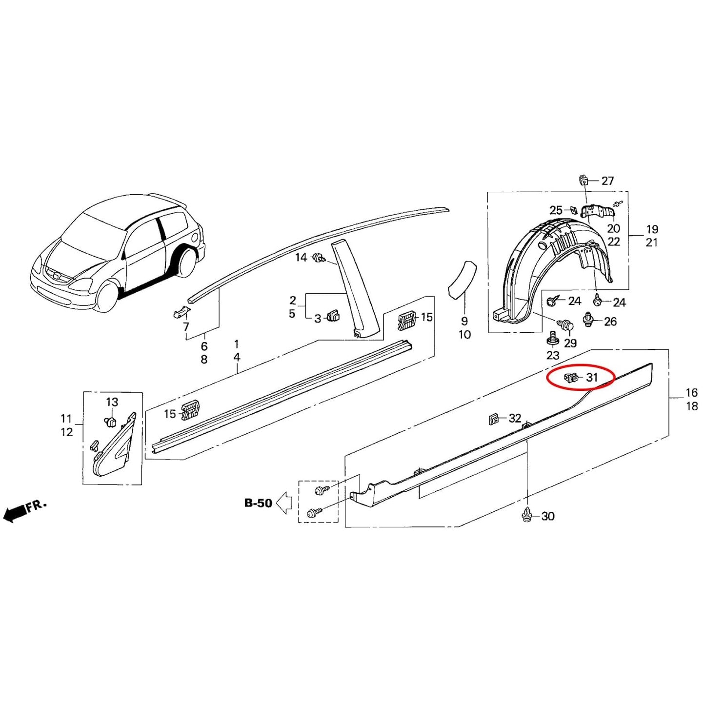 New, OAUTOO 30pcs Rocker Panel & Fender Moulding Clip for 91504-SP1-003 Honda & Acura Accord Civic CR-V Fit HR-V Odyssey MDX RL TL ZDX