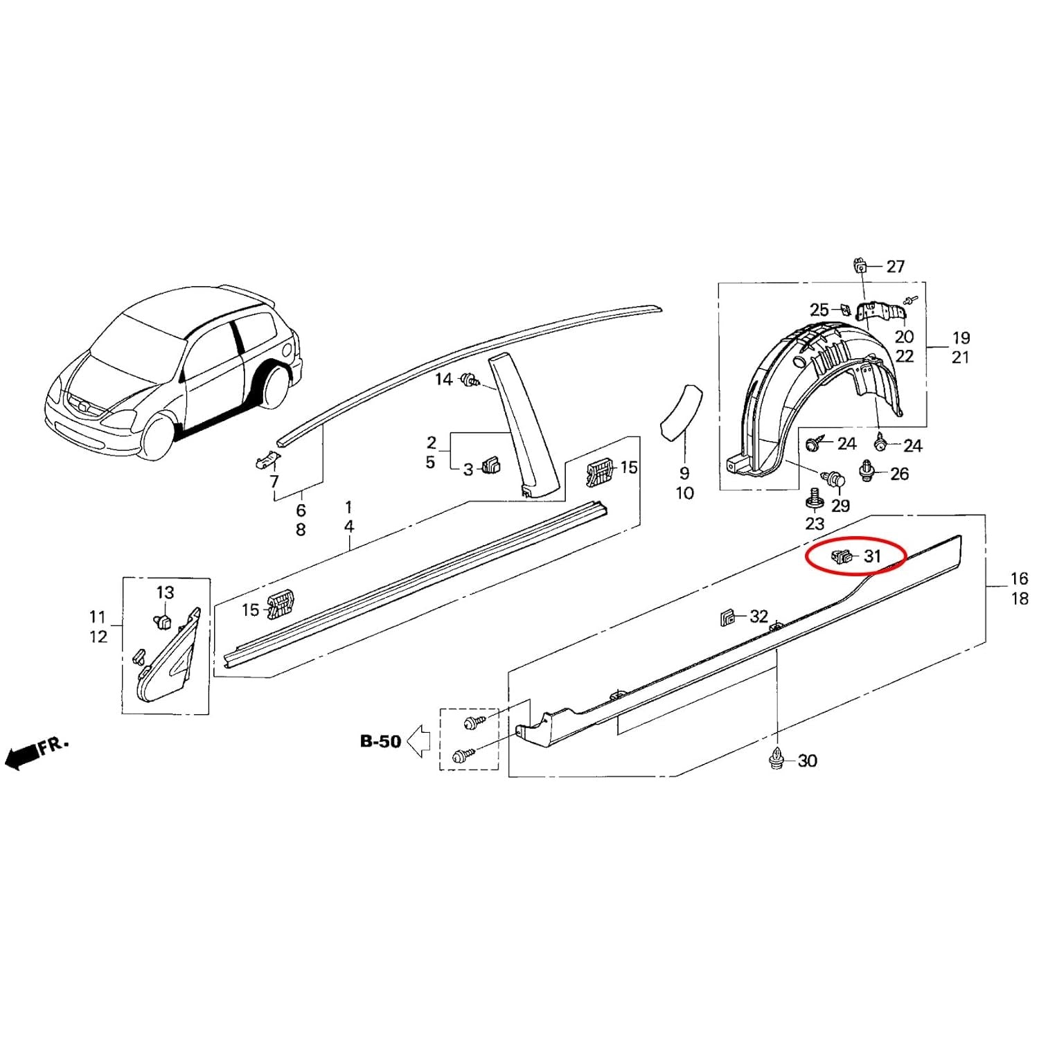 New, OAUTOO 30pcs Rocker Panel & Fender Moulding Clip for 91504-SP1-003 Honda & Acura Accord Civic CR-V Fit HR-V Odyssey MDX RL TL ZDX