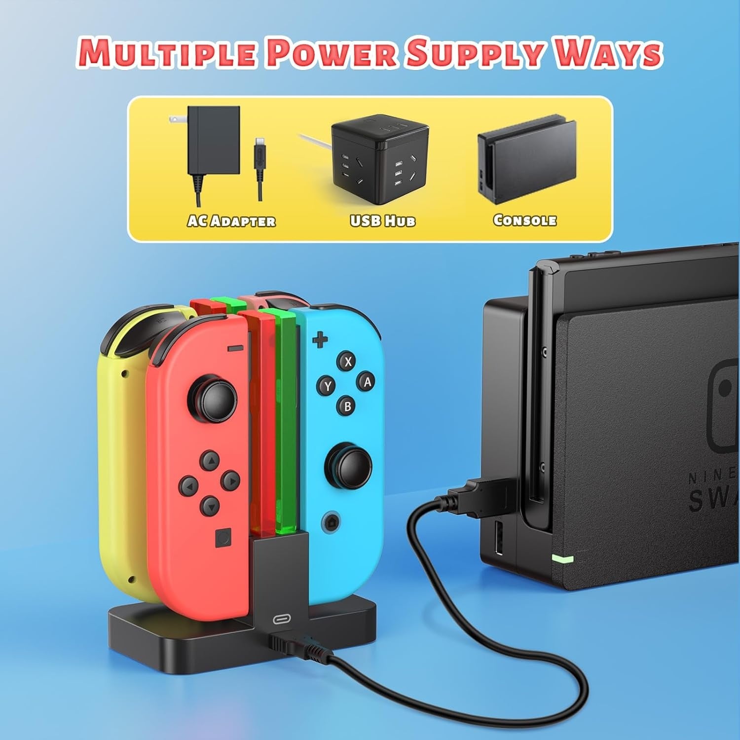 New, FastSnail Charging Dock Compatible with Nintendo Switch for Joy Con & OLED Model Controller with Lamppost LED Indication, Charger Stand Station with Charging Cable