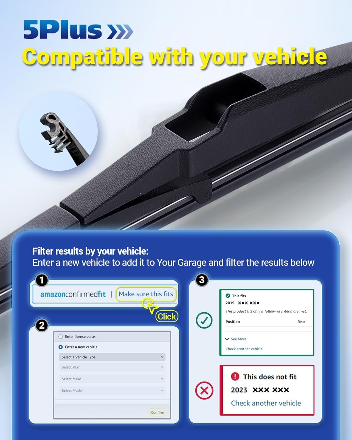 New, 5 PLUS® 8" Rear Wiper Blade Replacement for Toyota Prius C 2019-2012 /Lexus CT200h 2017-2011 /Scion xD 2014-2008 Rear Windshield Wiper Blade (8-A)