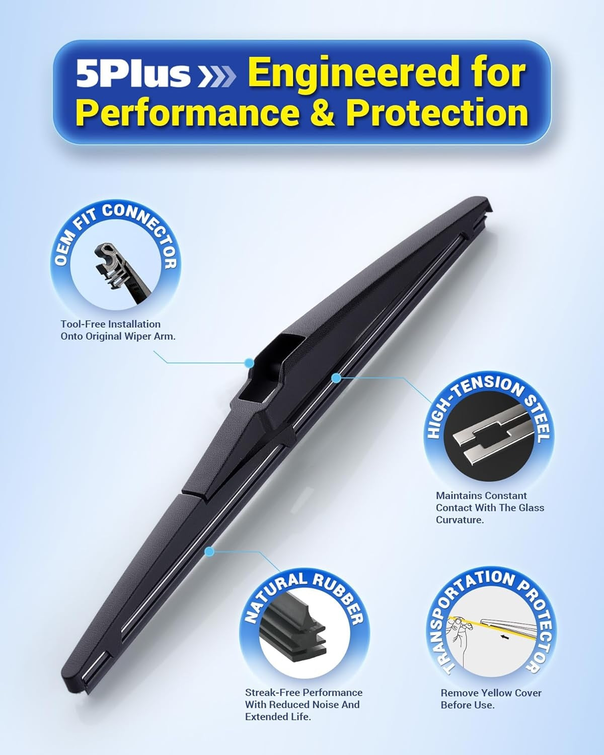 New, 5 PLUS® 8" Rear Wiper Blade Replacement for Toyota Prius C 2019-2012 /Lexus CT200h 2017-2011 /Scion xD 2014-2008 Rear Windshield Wiper Blade (8-A)