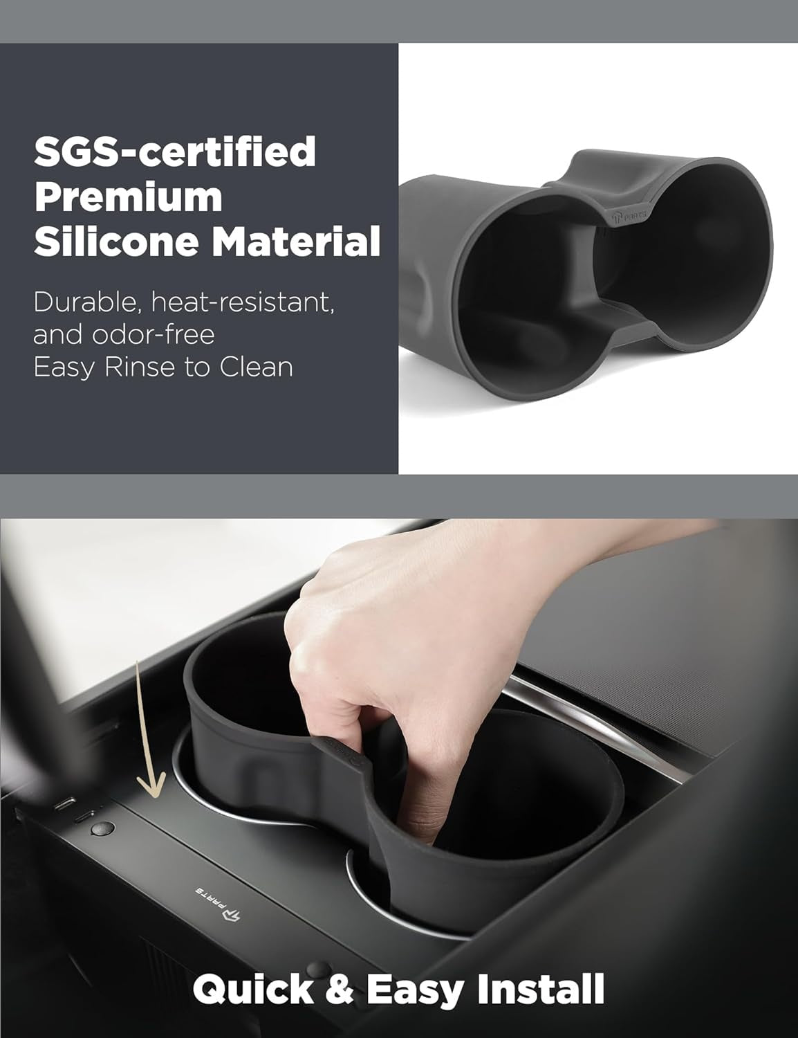 New, TPARTS Silicone Center Console Cup Holder Insert for New Tesla Model Y Juniper 2025+/Model 3 Highland 2024+ Anti-Slip Dust & Water Proof Noise Free Precise Fitment & Easy Installation