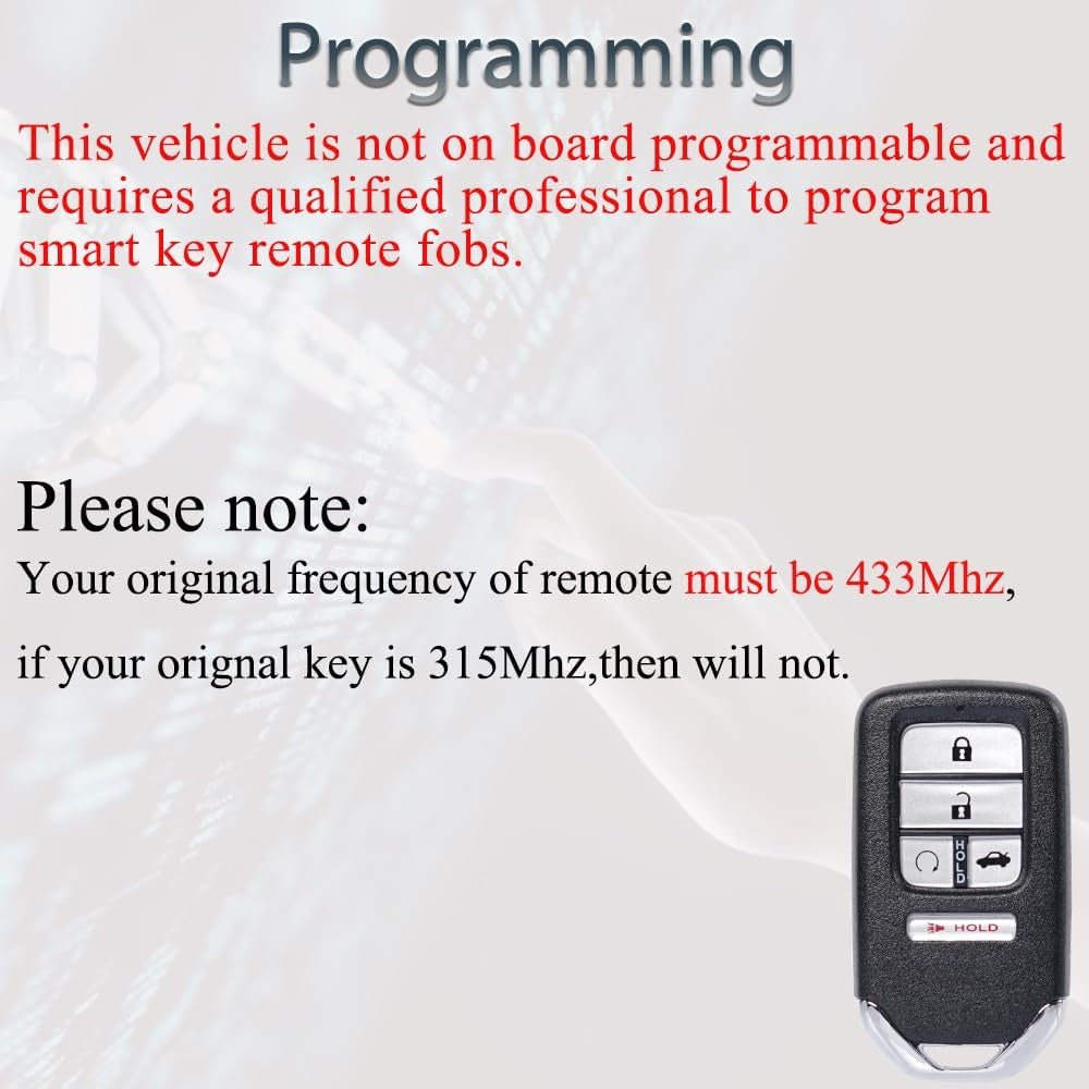 New, Smart Key Fob Keyless Entry Fits for Honda Accord 2018-2022 (FCC ID:CWTWB1G0090 P/N:72147-TVA-A01) Remote Control Key Replacement 5 Button