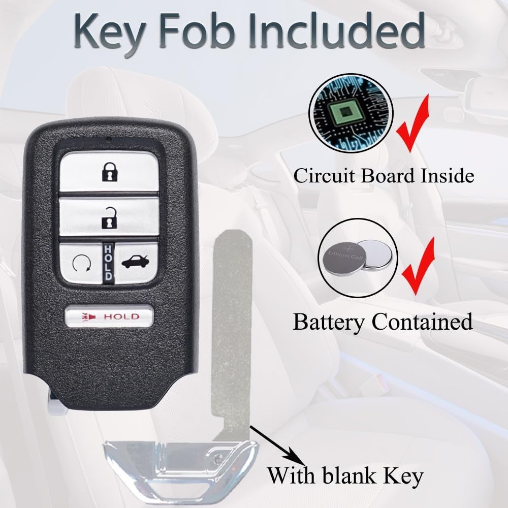 New, Smart Key Fob Keyless Entry Fits for Honda Accord 2018-2022 (FCC ID:CWTWB1G0090 P/N:72147-TVA-A01) Remote Control Key Replacement 5 Button