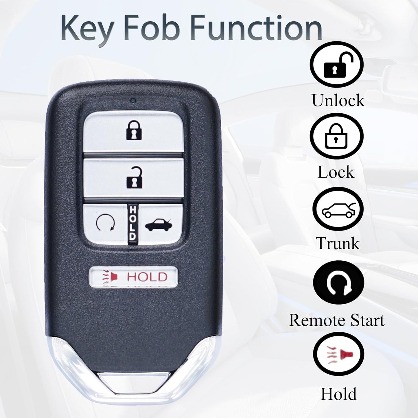 New, Smart Key Fob Keyless Entry Fits for Honda Accord 2018-2022 (FCC ID:CWTWB1G0090 P/N:72147-TVA-A01) Remote Control Key Replacement 5 Button