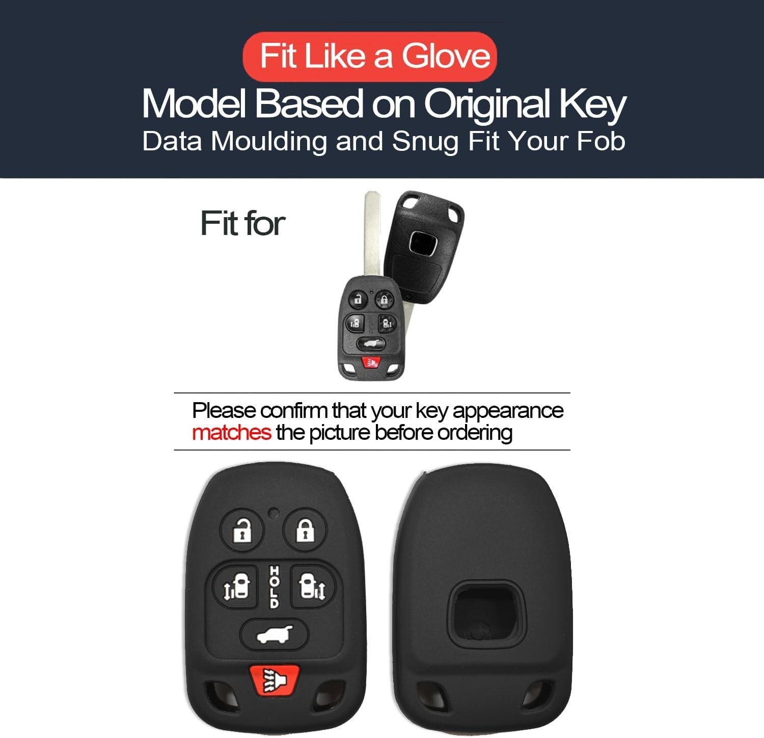 New, 2pcs Compatible with Honda Odyssey EX EX-L LX SE Touring Elite EXL Black Key Fob Cover Case Key Chain Protector Keyless Remote Holder N5F-A04TAA