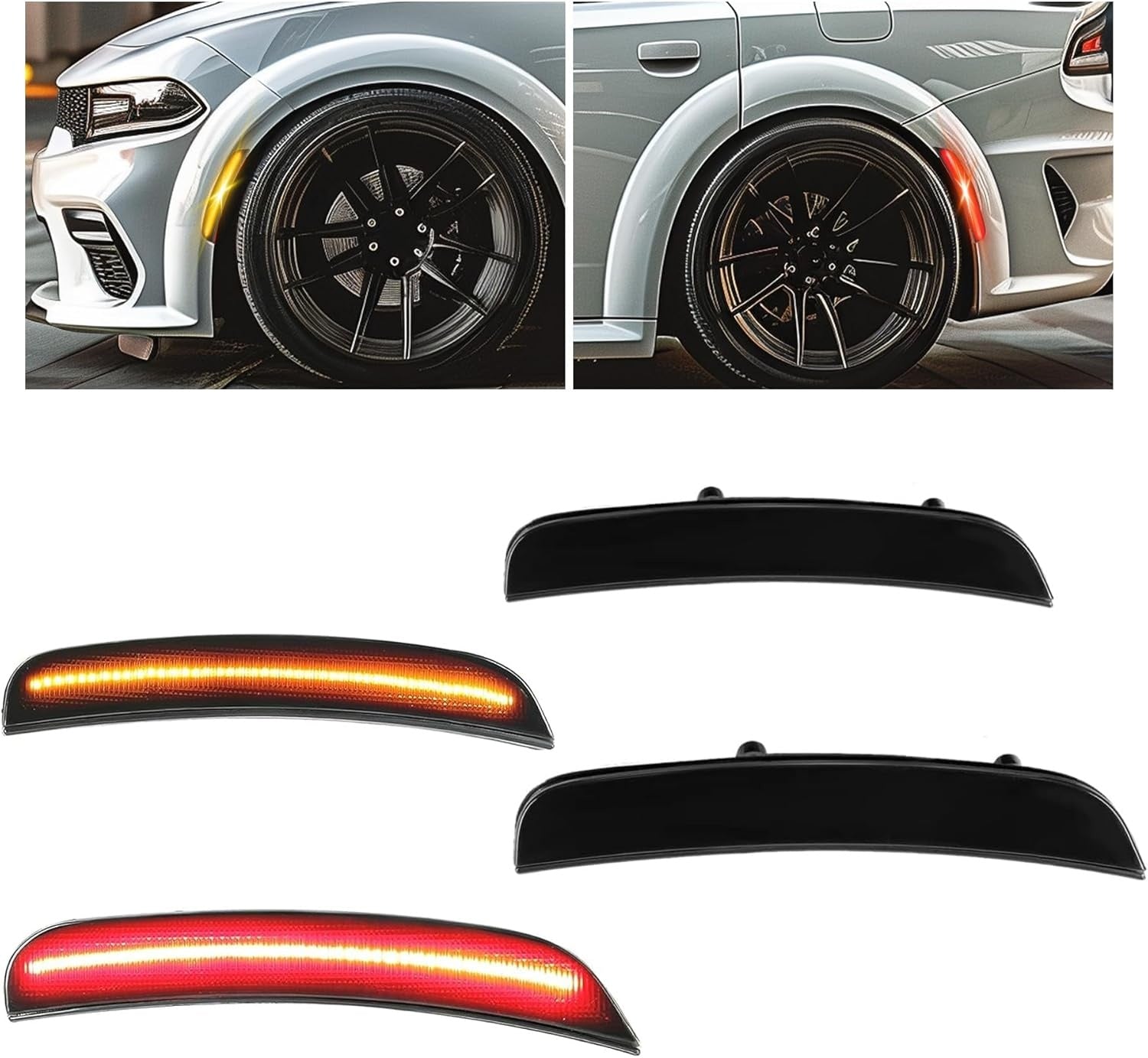 New, HECASA Side Marker Light Compatible with 2015-2022 Dodge Charger LED Side Marker Lamps Reflectors Front Rear Red Yellow Smoke Lens Replacement for 68214404AA 68214405AA 68214126AA 68214127AA 4Pcs