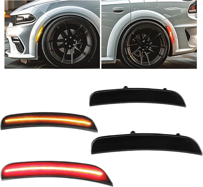 New, HECASA Side Marker Light Compatible with 2015-2022 Dodge Charger LED Side Marker Lamps Reflectors Front Rear Red Yellow Smoke Lens Replacement for 68214404AA 68214405AA 68214126AA 68214127AA 4Pcs