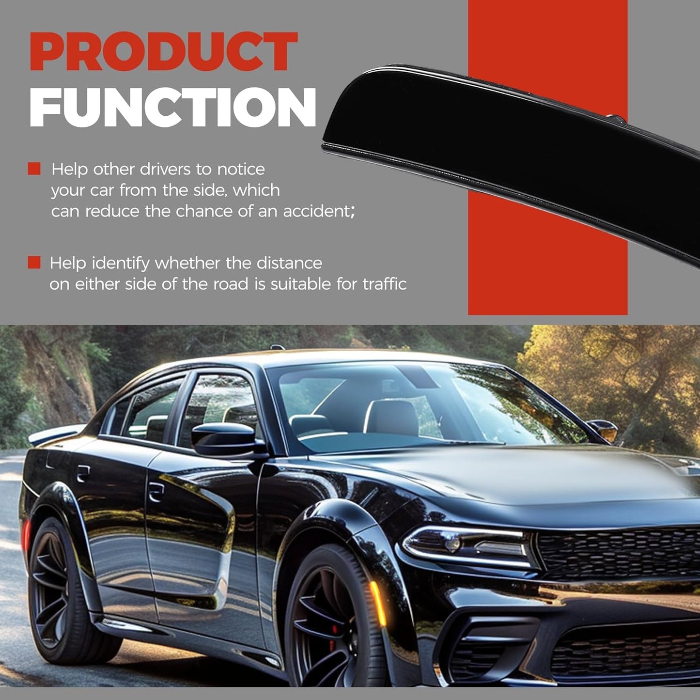 New, HECASA Side Marker Light Compatible with 2015-2022 Dodge Charger LED Side Marker Lamps Reflectors Front Rear Red Yellow Smoke Lens Replacement for 68214404AA 68214405AA 68214126AA 68214127AA 4Pcs