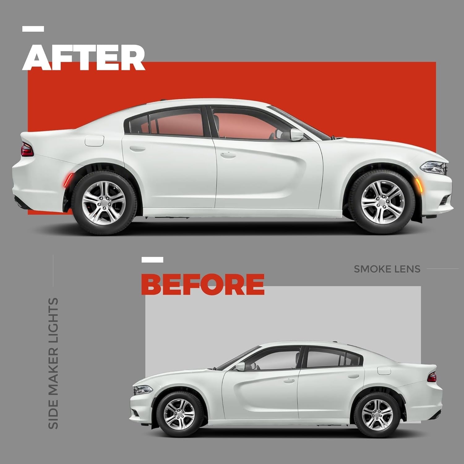 New, HECASA Side Marker Light Compatible with 2015-2022 Dodge Charger LED Side Marker Lamps Reflectors Front Rear Red Yellow Smoke Lens Replacement for 68214404AA 68214405AA 68214126AA 68214127AA 4Pcs