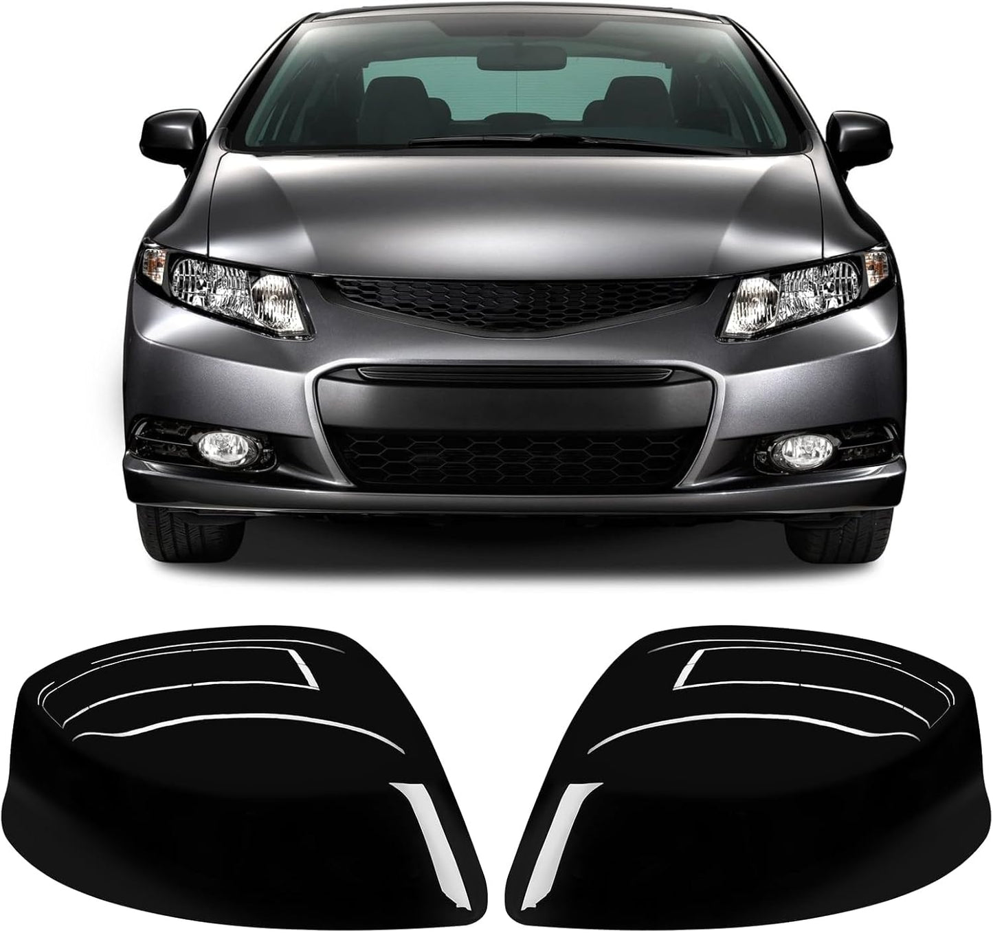 New, Moonlinks Compatible with 2012-2015 Honda Civic Side Mirror Cover Replacement,Glossy Black LH & RH Side Door Rearview Mirror Cap for 9th Gen Civic(1 Pair