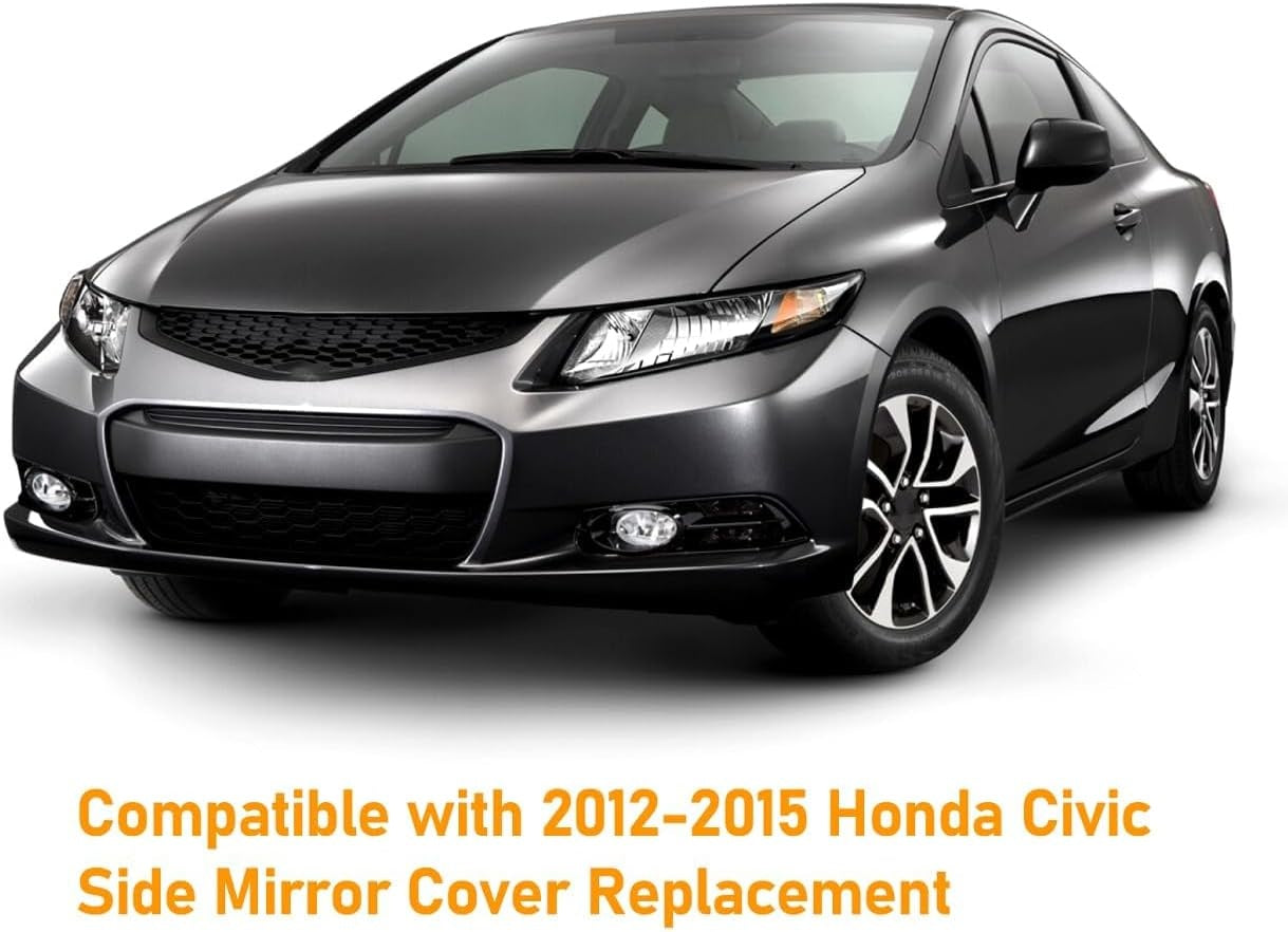 New, Moonlinks Compatible with 2012-2015 Honda Civic Side Mirror Cover Replacement,Glossy Black LH & RH Side Door Rearview Mirror Cap for 9th Gen Civic(1 Pair