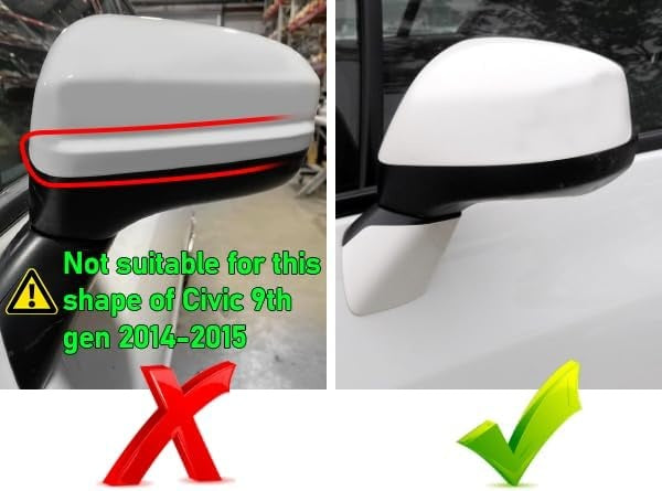 New, Moonlinks Compatible with 2012-2015 Honda Civic Side Mirror Cover Replacement,Glossy Black LH & RH Side Door Rearview Mirror Cap for 9th Gen Civic(1 Pair