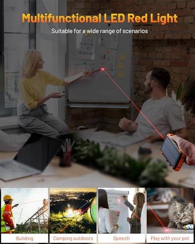 GOODaaa Solar Power Bank, 42800mAh Portable Charger 20W Fast Charging External Battery Pack Built in 4 Cables, Wireless Charging Power Bank for Apple Watches with Flashlight, Carabiner,Thermometer, Pre-Owned (has stripped wire)