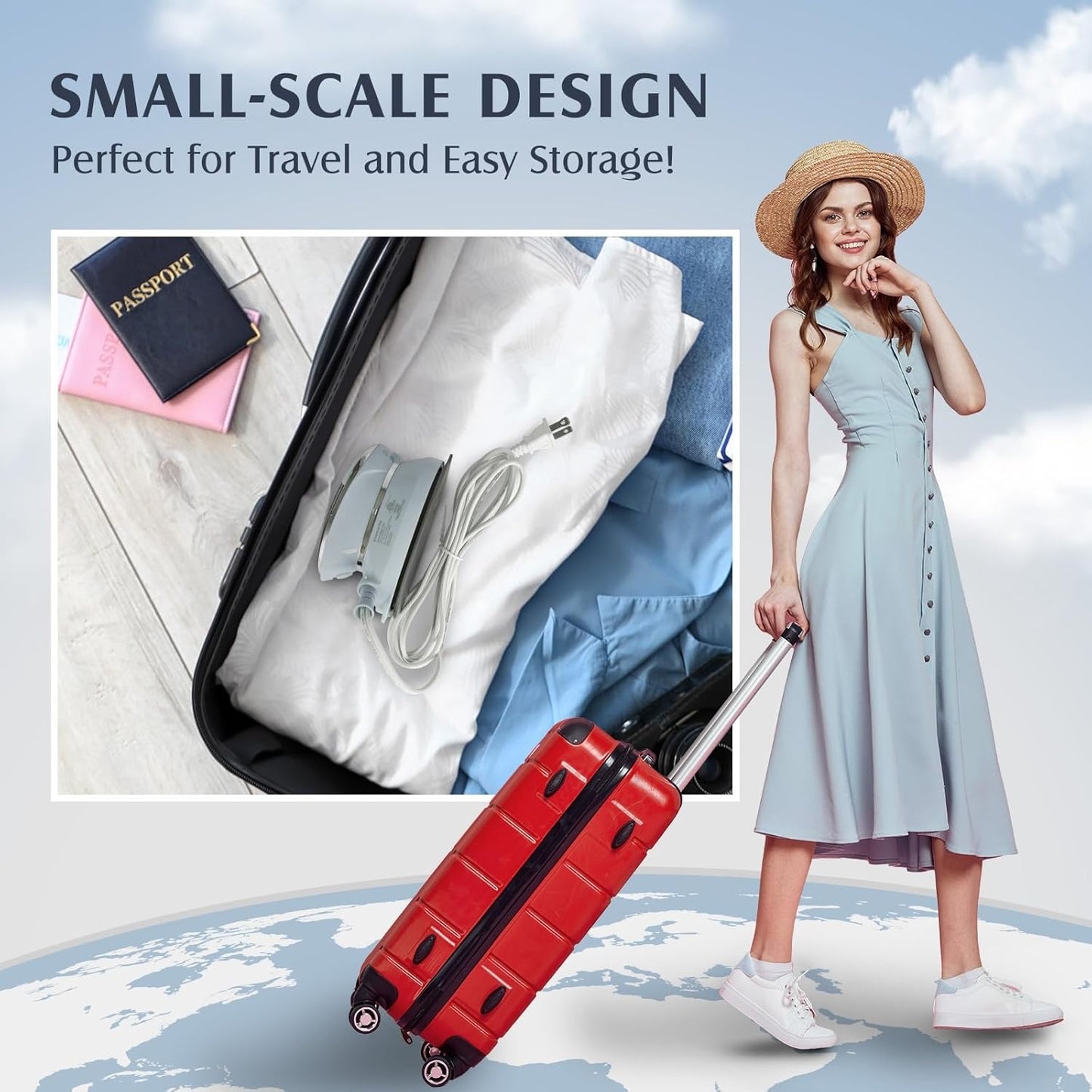 New, Travel Iron Mini with Steam for Clothes with Dual Voltage, Portable Mini Ironing Machine with Non-Stick Soleplate, Small Iron for Sewing, Quilting and Handcraft