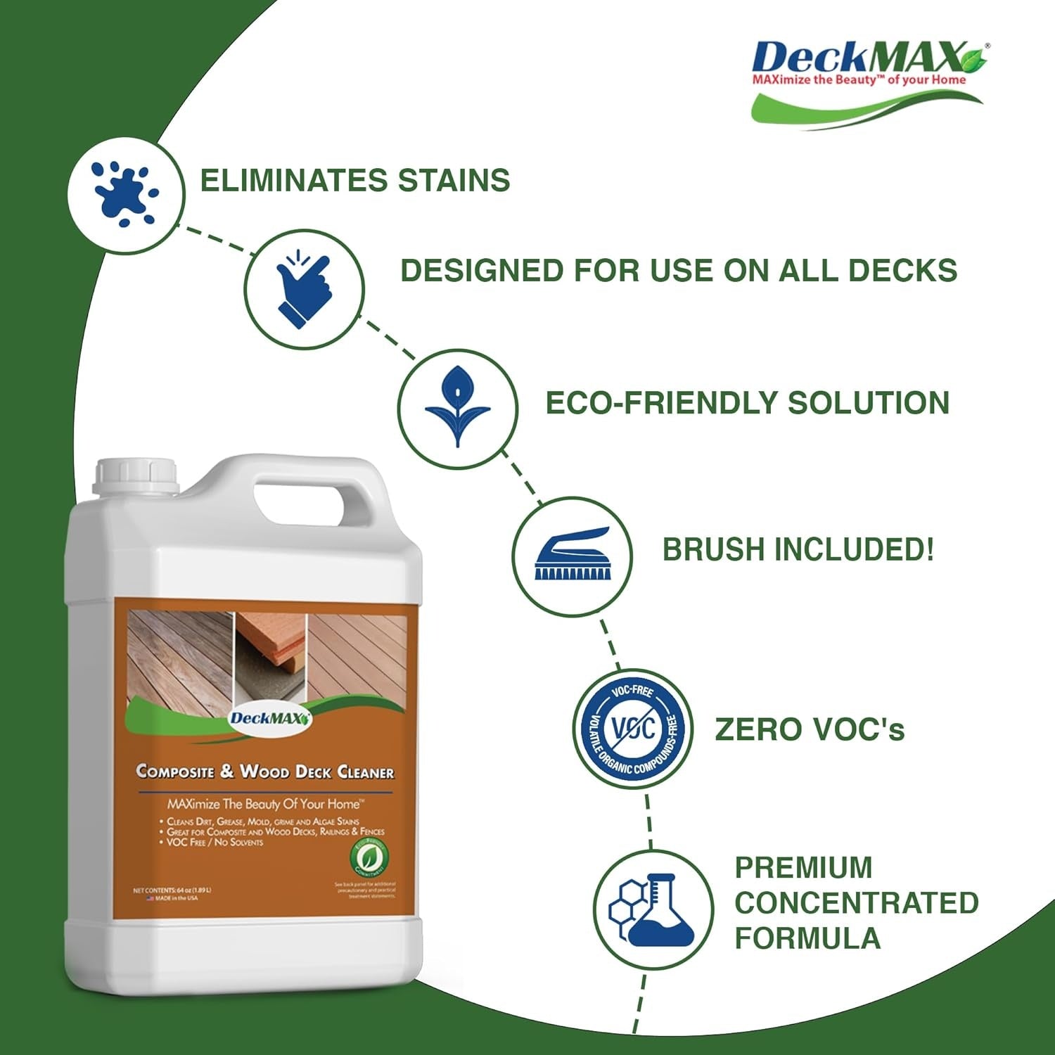 New, Premium Deck Cleaner Kit | Deck Cleaner and Mildew Remover | Cleans up to 1,500 Sq. Ft. | Safe for Trex, Timbertech & Wood Decking | Powerful & Eco-Friendly Deck's Cleaning Solution