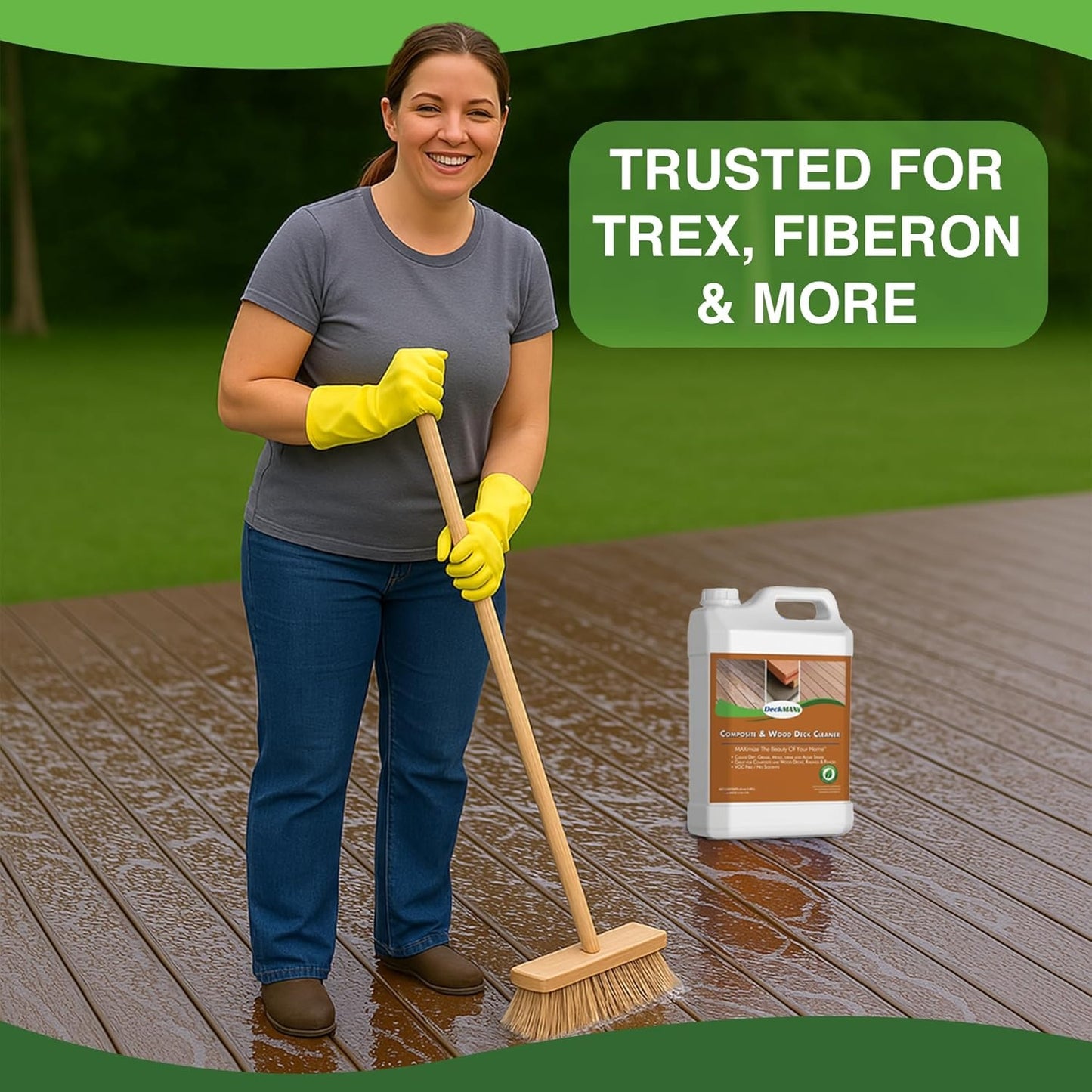 New, Premium Deck Cleaner Kit | Deck Cleaner and Mildew Remover | Cleans up to 1,500 Sq. Ft. | Safe for Trex, Timbertech & Wood Decking | Powerful & Eco-Friendly Deck's Cleaning Solution