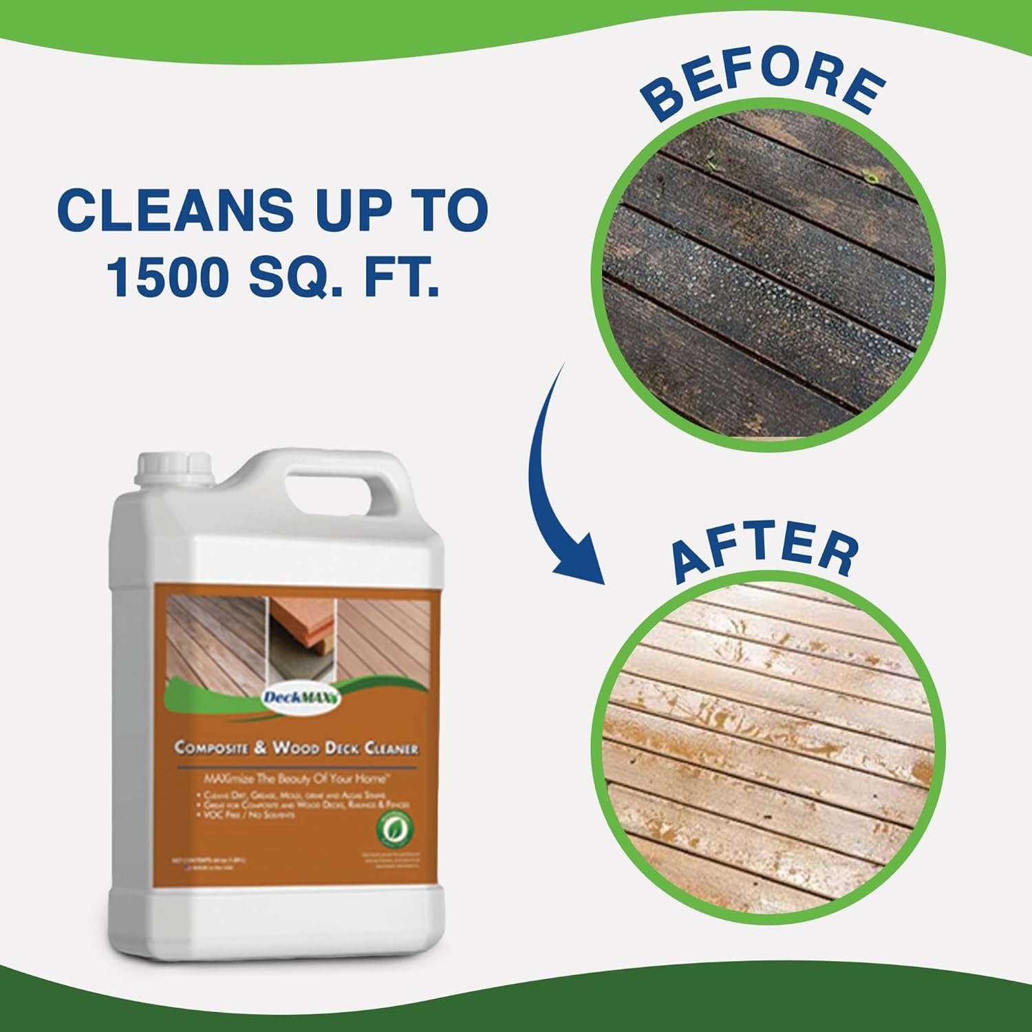 New, Premium Deck Cleaner Kit | Deck Cleaner and Mildew Remover | Cleans up to 1,500 Sq. Ft. | Safe for Trex, Timbertech & Wood Decking | Powerful & Eco-Friendly Deck's Cleaning Solution