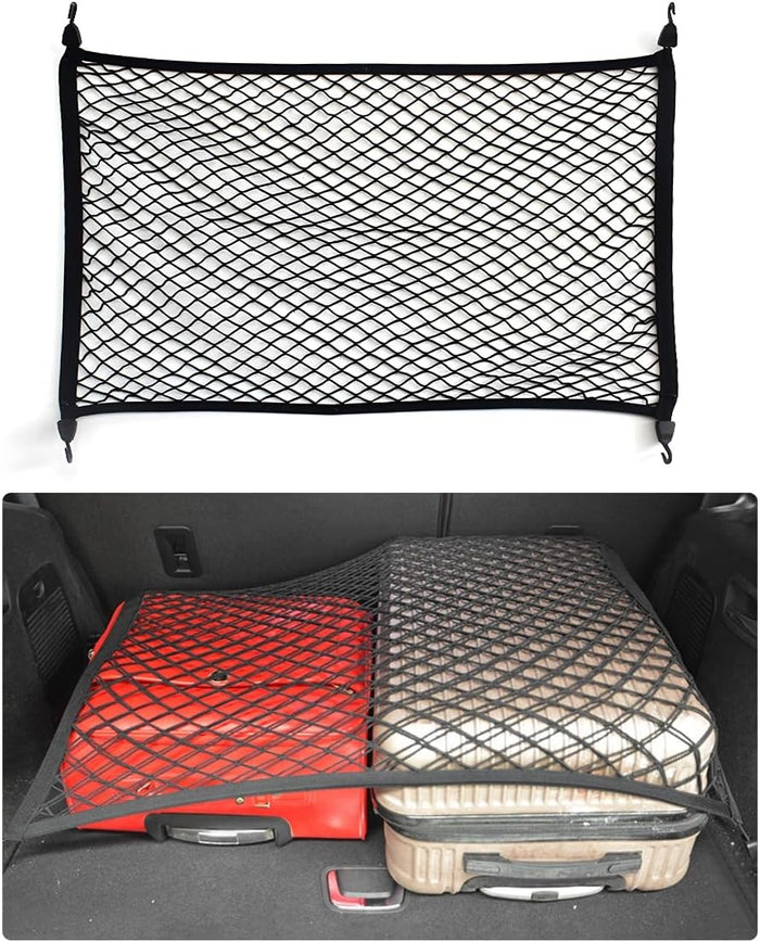 New, Cargo Net for SUV Car Trunk, 31.5 × 23.6 inches Elastic Mesh Net Organizer with Hooks, Adjustable Auto Trunk Rear Cargo Netting Storage Mesh Pouch, Universal Car Accessories
