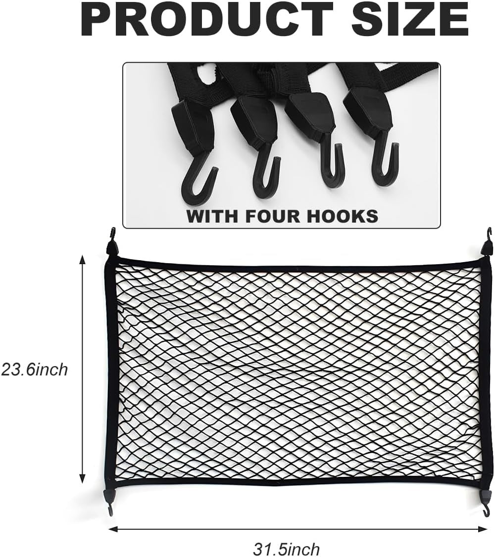 New, Cargo Net for SUV Car Trunk, 31.5 × 23.6 inches Elastic Mesh Net Organizer with Hooks, Adjustable Auto Trunk Rear Cargo Netting Storage Mesh Pouch, Universal Car Accessories