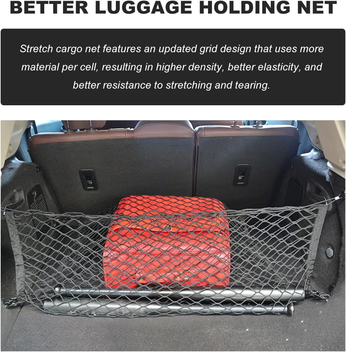 New, Cargo Net for SUV Car Trunk, 31.5 × 23.6 inches Elastic Mesh Net Organizer with Hooks, Adjustable Auto Trunk Rear Cargo Netting Storage Mesh Pouch, Universal Car Accessories