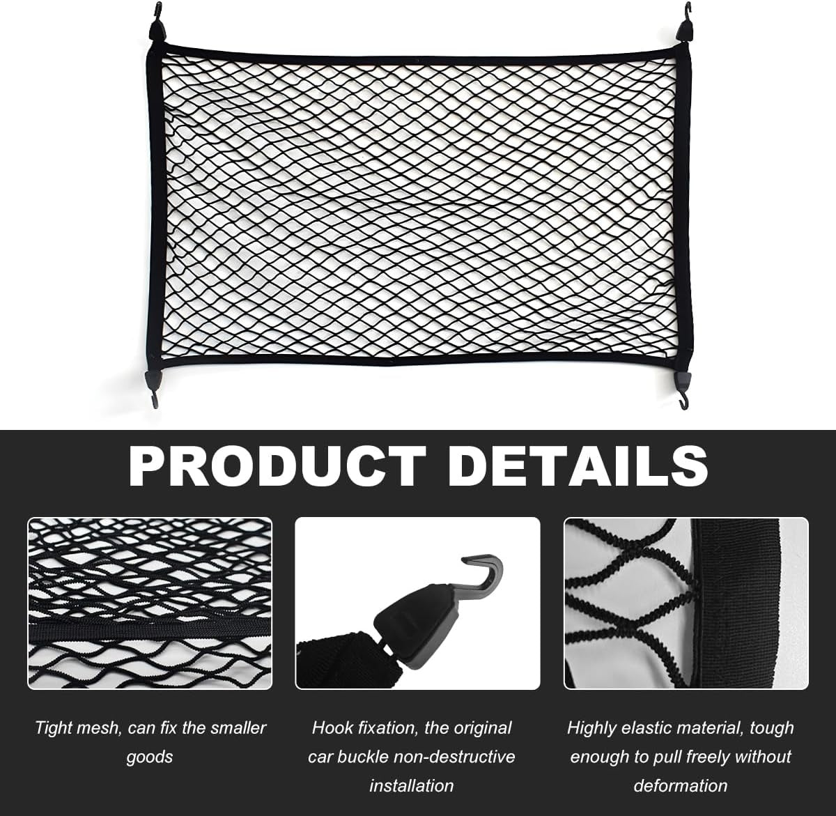 New, Cargo Net for SUV Car Trunk, 31.5 × 23.6 inches Elastic Mesh Net Organizer with Hooks, Adjustable Auto Trunk Rear Cargo Netting Storage Mesh Pouch, Universal Car Accessories