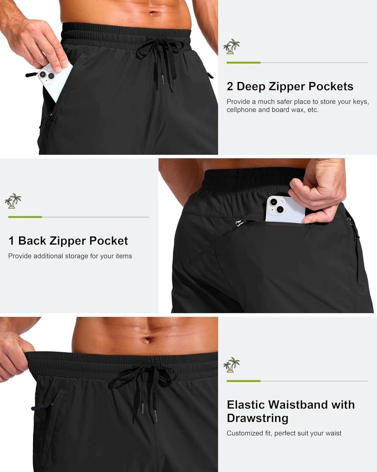 New, G Gradual Men's 11" Board Shorts with 3 Zipper Pockets Long Swim Trunks Quick Dry Bathing Suit Swimwear Beach Shorts No Liner