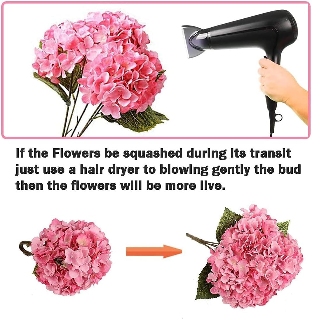 New, Artificial Flowers Silk Hydrangea Flowers with 5 Heads Fake Flower Bunch Bouquet for Home Wedding Party Decor DIY (Dark Green,5 Flower Heads)