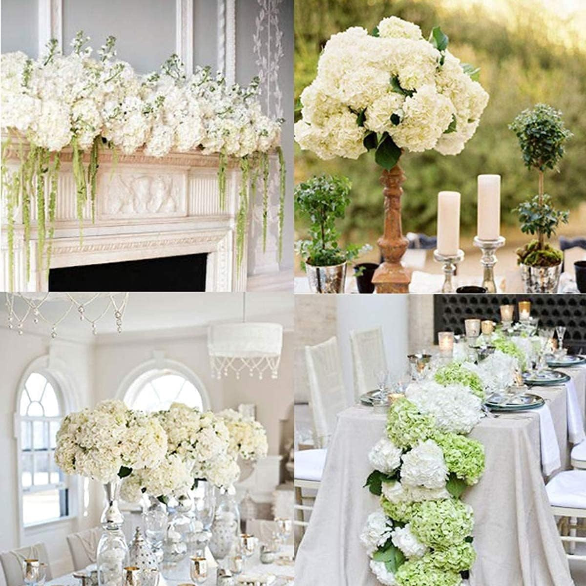 New, Artificial Flowers Silk Hydrangea Flowers with 5 Heads Fake Flower Bunch Bouquet for Home Wedding Party Decor DIY (Dark Green,5 Flower Heads)