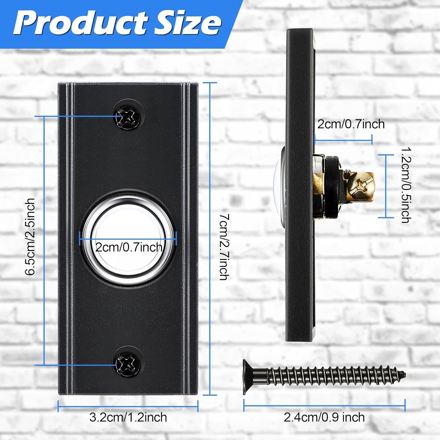 New, Dreyoo Lighted Metal Doorbell Push Button, Vintage Doorbell Push LED Buttons Replacement Most Chimes, Wall Mounted Door Bell Buttons Use in Home, Garage Door Opener Switch Property in Copyright(Black)