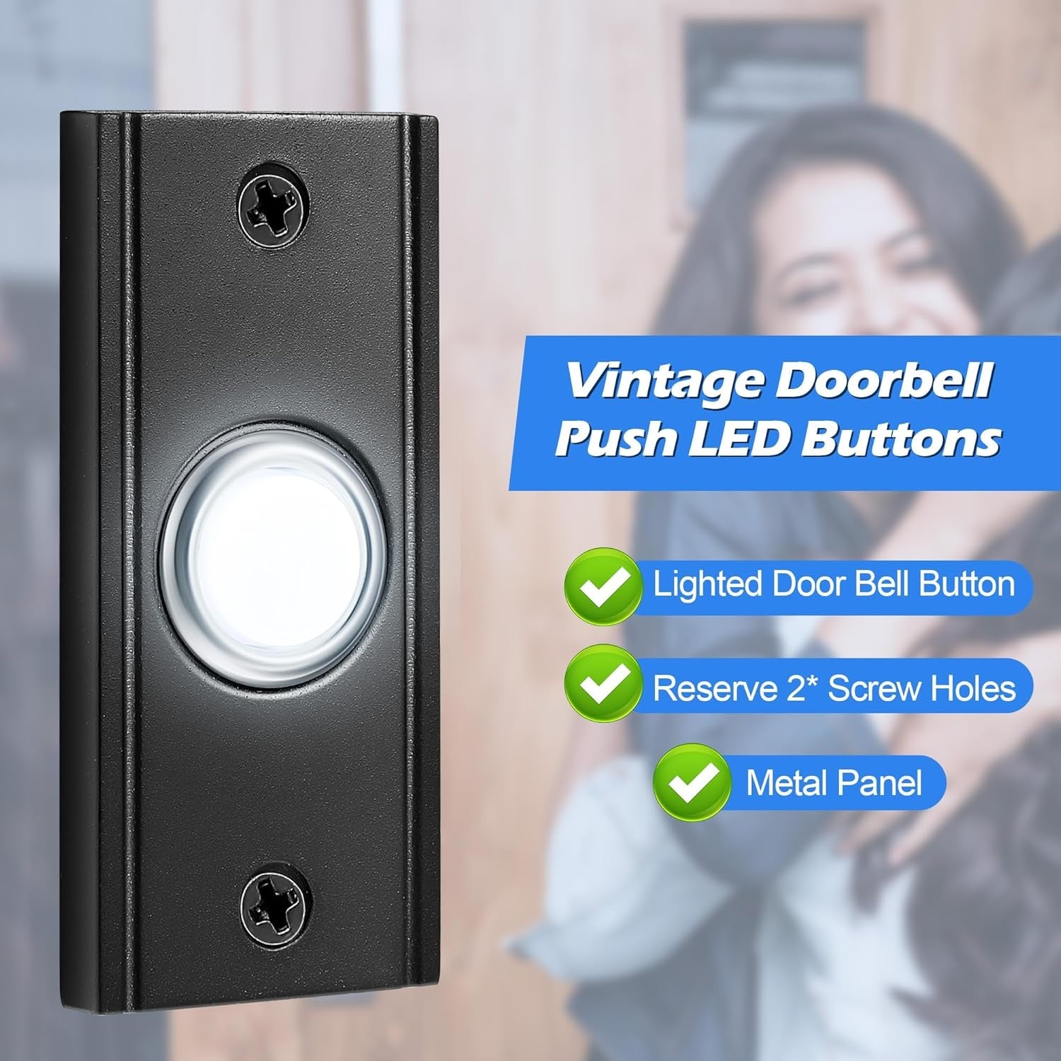 New, Dreyoo Lighted Metal Doorbell Push Button, Vintage Doorbell Push LED Buttons Replacement Most Chimes, Wall Mounted Door Bell Buttons Use in Home, Garage Door Opener Switch Property in Copyright(Black)