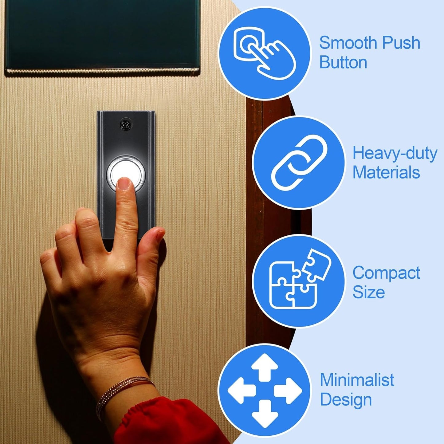 New, Dreyoo Lighted Metal Doorbell Push Button, Vintage Doorbell Push LED Buttons Replacement Most Chimes, Wall Mounted Door Bell Buttons Use in Home, Garage Door Opener Switch Property in Copyright(Black)