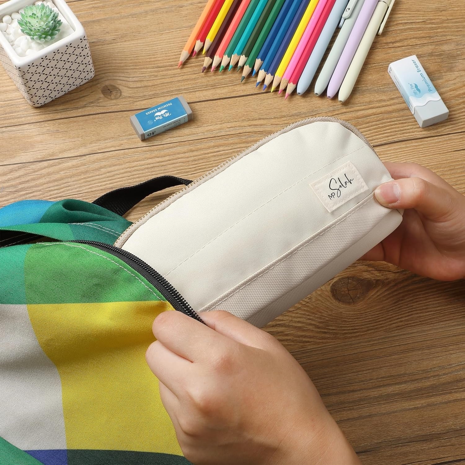 Open Box, Mr. Pen- School Pencil Case, Cream, Pencil Pouch, Pen Case, Pen Pouch