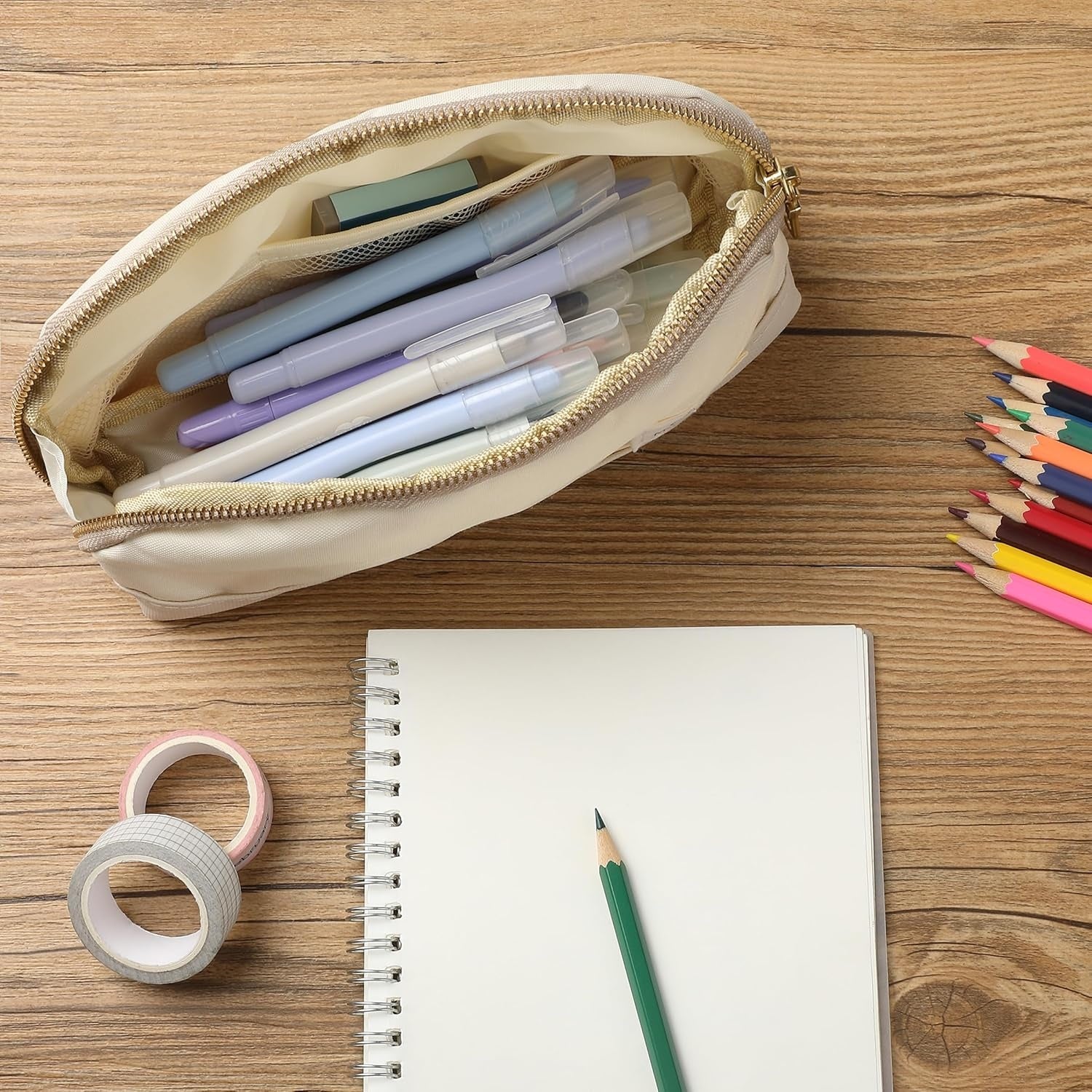 Open Box, Mr. Pen- School Pencil Case, Cream, Pencil Pouch, Pen Case, Pen Pouch