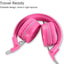 New, noot products Kids Headphones K22 Foldable Stereo Tangle-Free 5ft Long Cord 3.5mm Jack Plugin Wired On-Ear Headset for iPad/Amazon Kindle Fire/Girls/School/Laptop/Travel/Plane/Tablet FlamingoPink