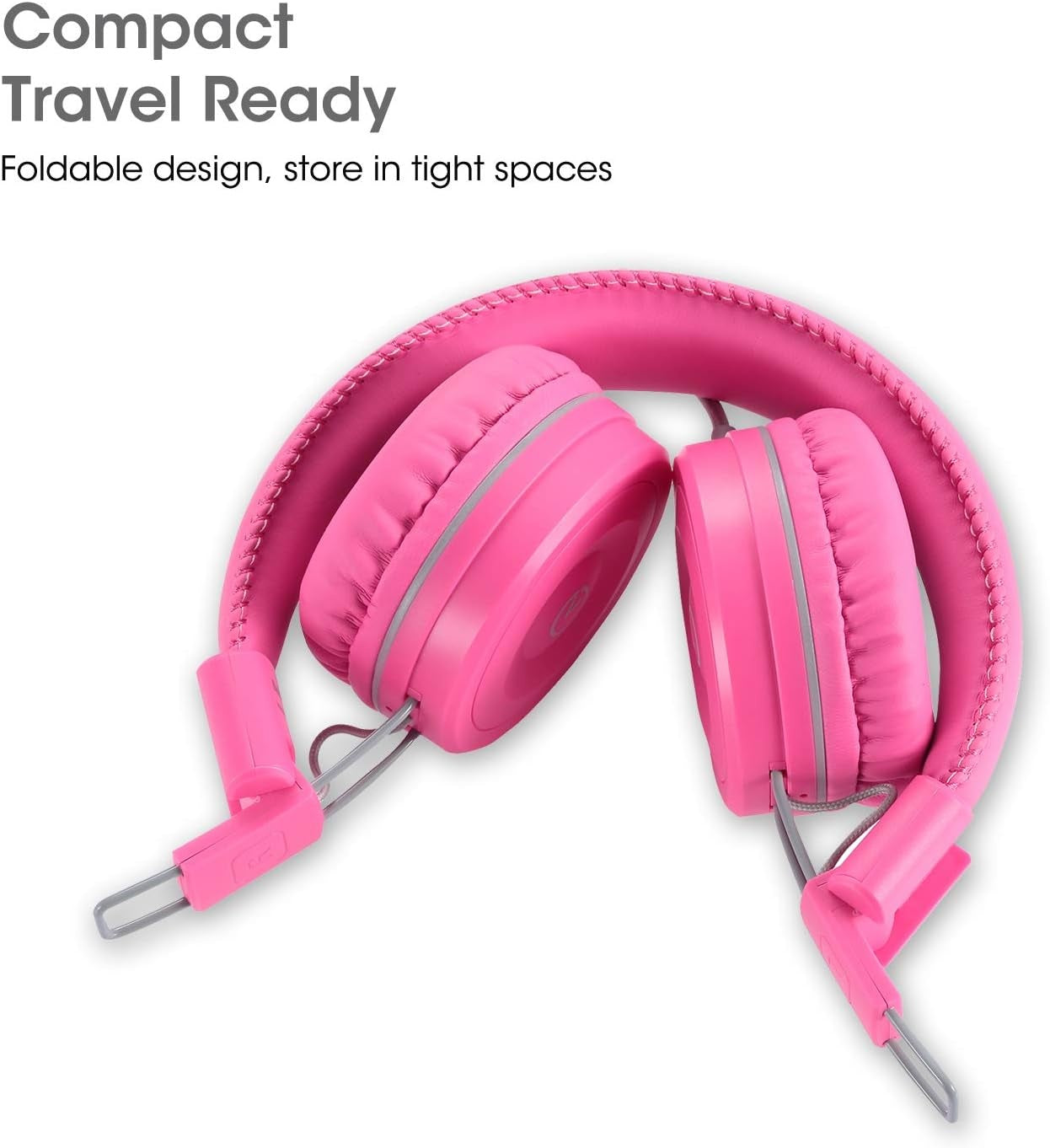 New, noot products Kids Headphones K22 Foldable Stereo Tangle-Free 5ft Long Cord 3.5mm Jack Plugin Wired On-Ear Headset for iPad/Amazon Kindle Fire/Girls/School/Laptop/Travel/Plane/Tablet FlamingoPink