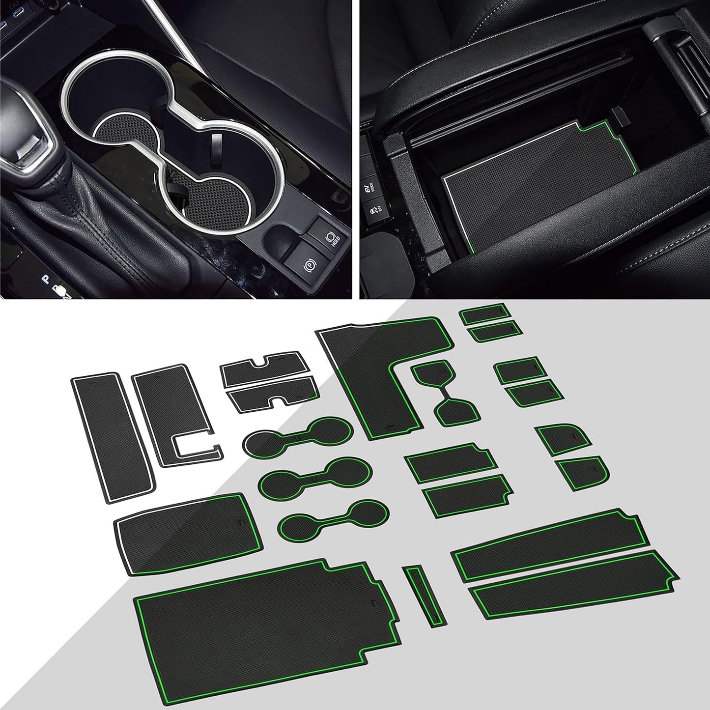 New, SENSHINE for Toyota Highlander Accessories 2025 2020-2024 Anti Dust Cup Holder Insert Center Console Shifter Trim Door Packet Mats Premium Custom Interior 22PC Set (White Trim, Glow in Dark)