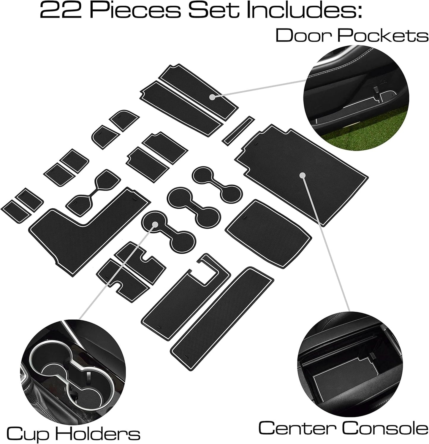 New, SENSHINE for Toyota Highlander Accessories 2025 2020-2024 Anti Dust Cup Holder Insert Center Console Shifter Trim Door Packet Mats Premium Custom Interior 22PC Set (White Trim, Glow in Dark)