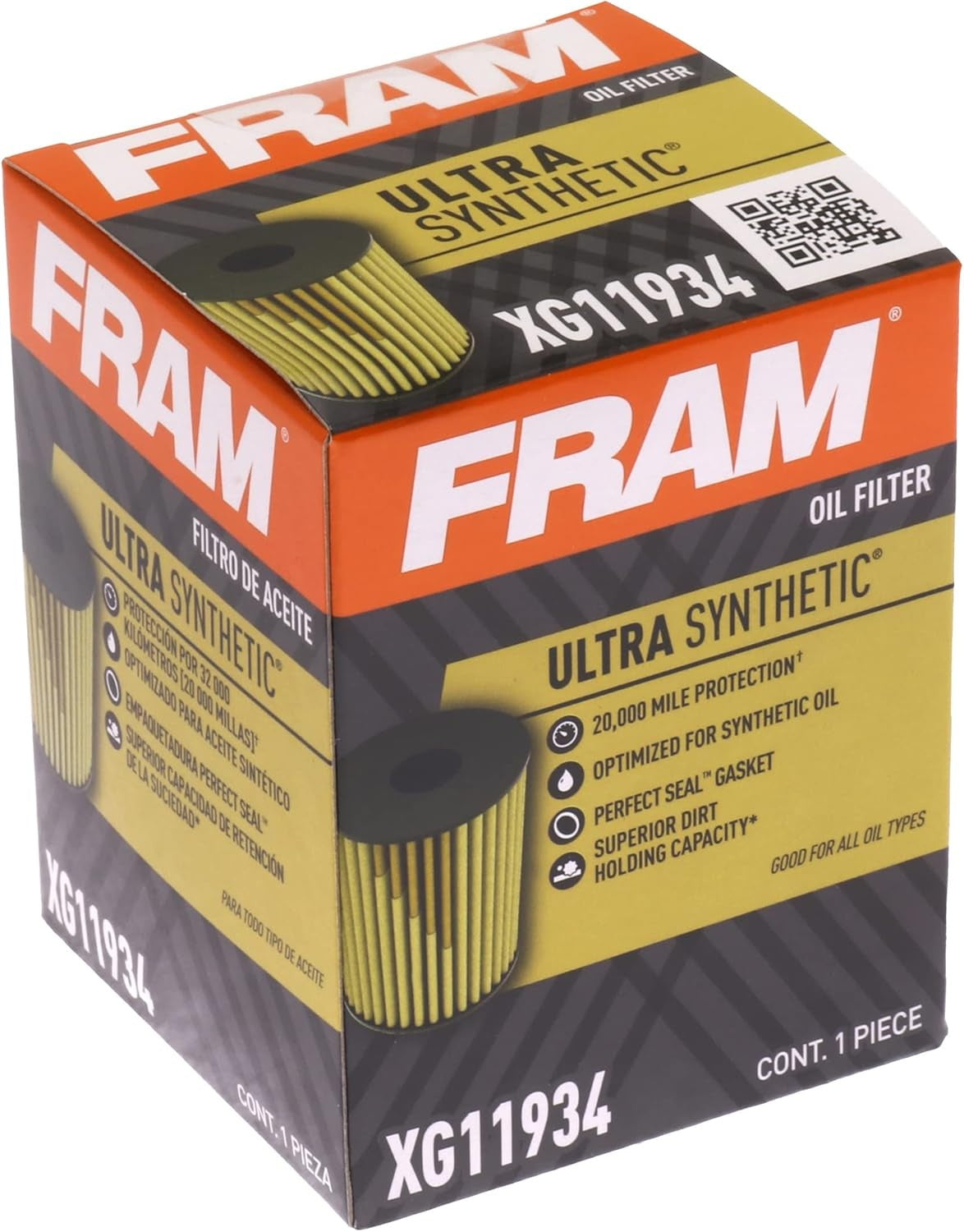 New, FRAM Ultra Synthetic XG11934 20K Mile Change Automotive Replacement Engine Oil Filter for Synthetic Oil Changes, Premium Vehicle Engine Protection Oil Filter for Select Vehicle Model Years