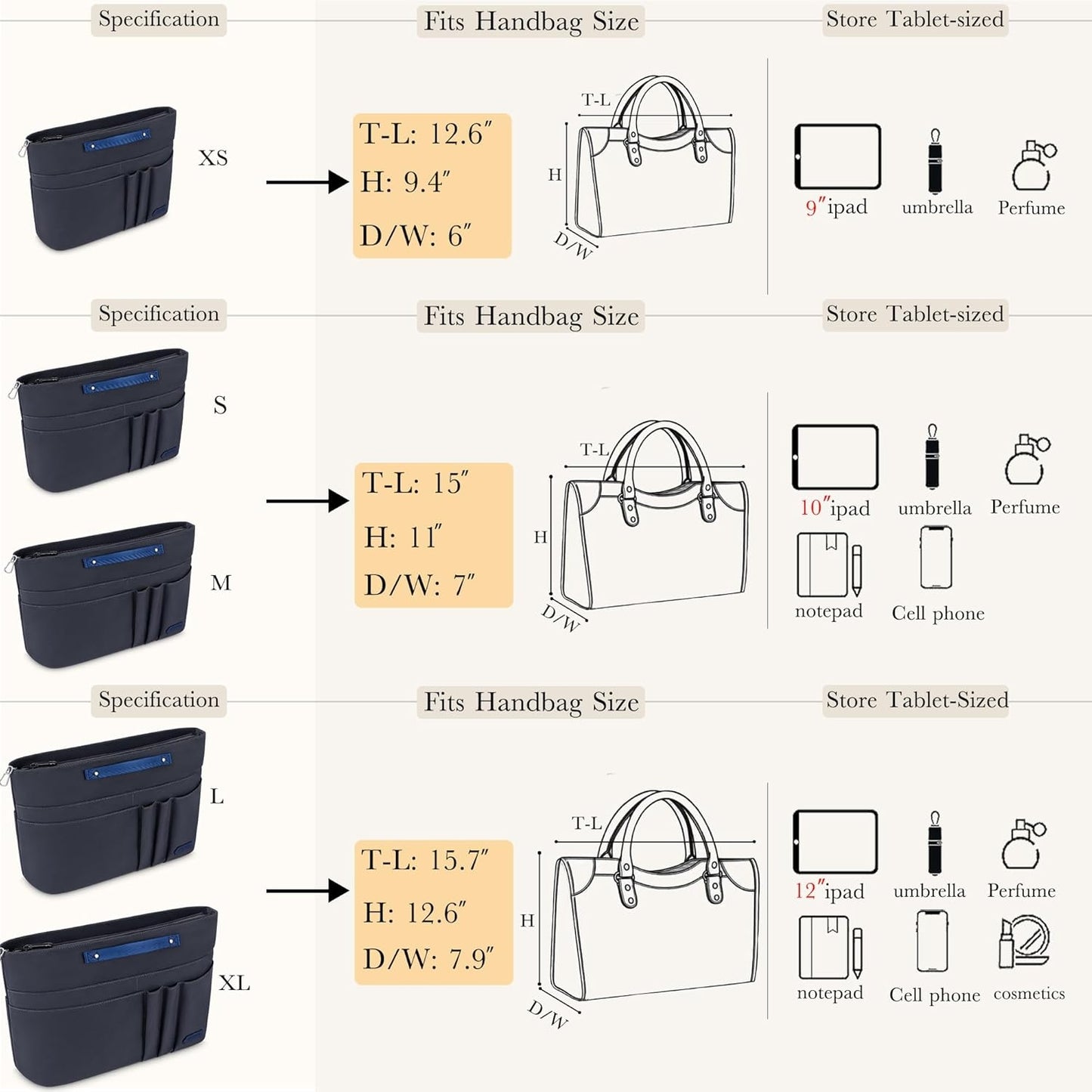 New, HyFanStr Purse Organizer Insert for Handbags,Tote Bag Organizer Insert Zipper Bag for Women, Handbag Organizer Inside Liner with 15 Pockets