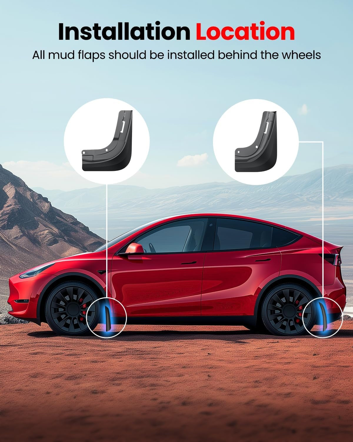 New, REEVAA 2025 Tesla Model Y Accessories - Mud Flaps [Protect Paint, No Drilling Required] All-Weather Mud Guard Body Kits for Model Y 2019-2024, Black (Set of 4)