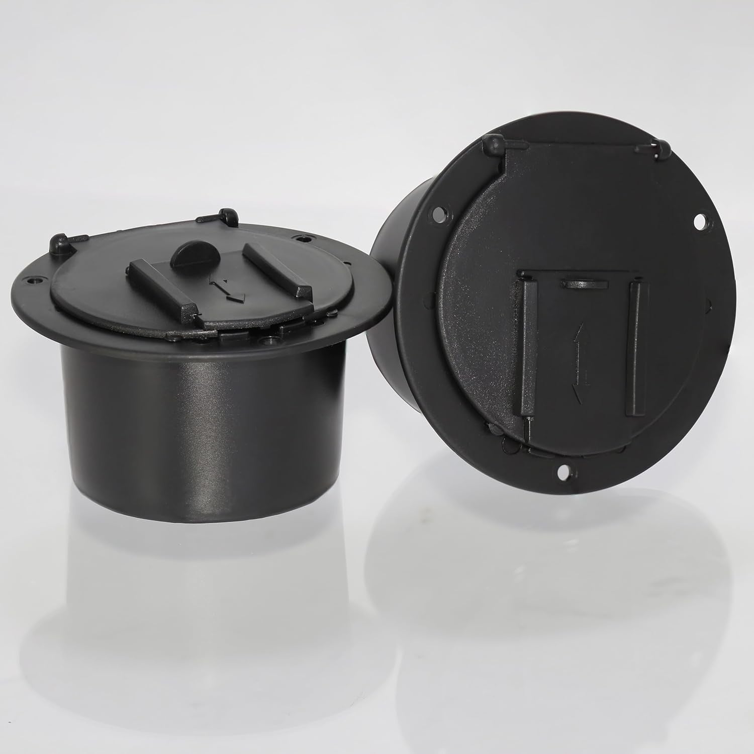 New, 2Pcs Round Electric Cable Hatch RV Camper Cord Cover,Compatible Travel Tent Trailer Motorhome,Accepts up to 50 Amp Cord(Black)