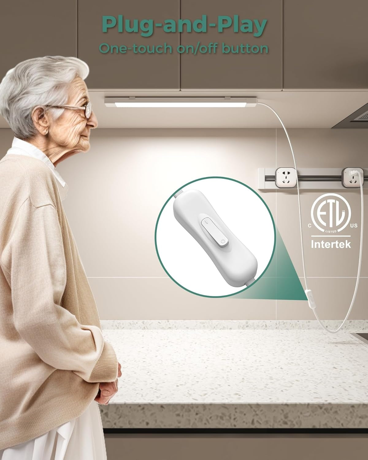 New, ASOKO 16 Inch Under Cabinet Lights,Plug and Play Under Counter Lighting,6000K Cool White with 700LM Bright,ETL Light Bar with ON/Off Switch for Kitchen,Under Desk,Workbench