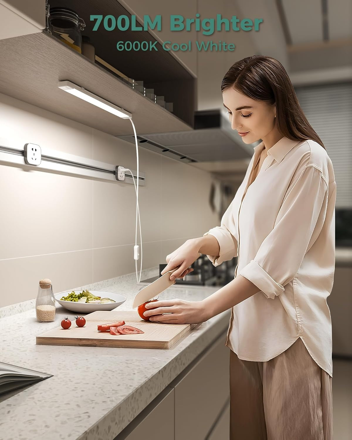 New, ASOKO 16 Inch Under Cabinet Lights,Plug and Play Under Counter Lighting,6000K Cool White with 700LM Bright,ETL Light Bar with ON/Off Switch for Kitchen,Under Desk,Workbench