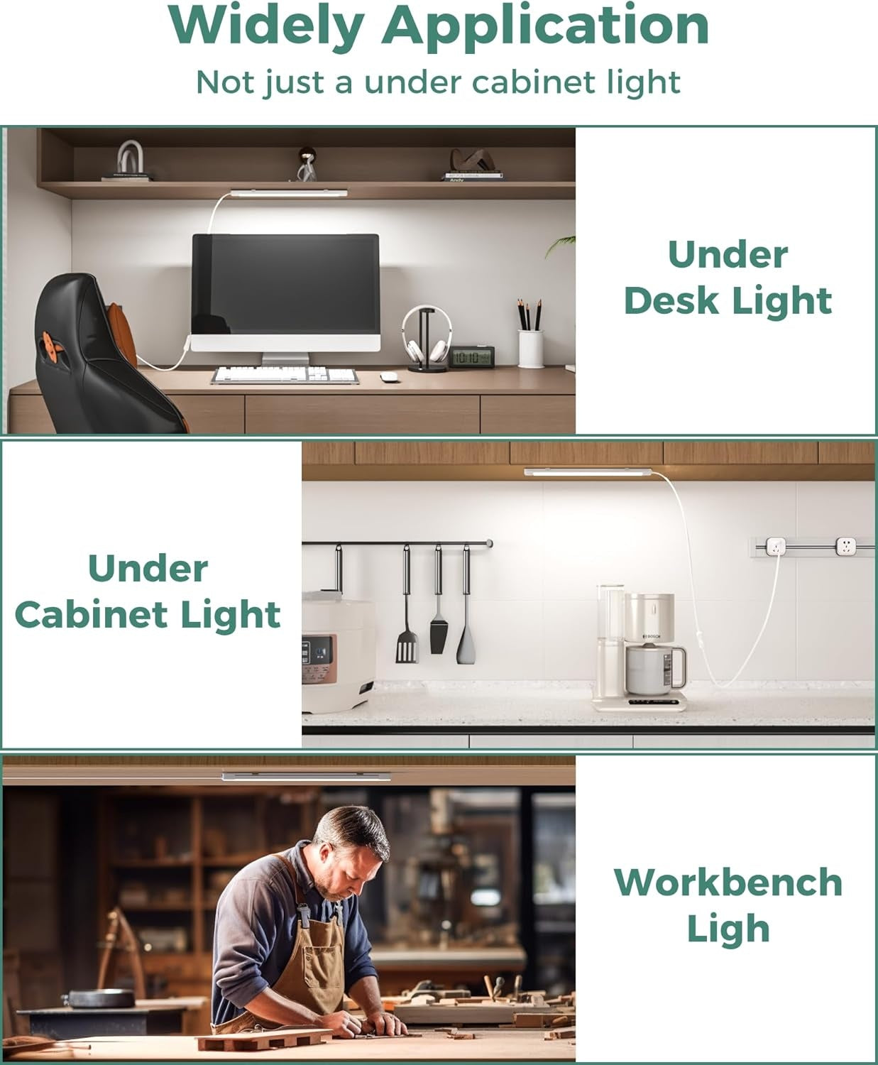 New, ASOKO 16 Inch Under Cabinet Lights,Plug and Play Under Counter Lighting,6000K Cool White with 700LM Bright,ETL Light Bar with ON/Off Switch for Kitchen,Under Desk,Workbench