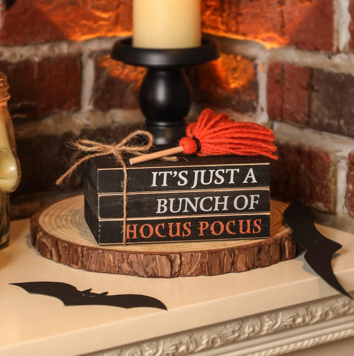 Open Box, Halloween Wood Book Stack, Hocus Pocus Mini Faux Books Bundle, Halloween Tiered Tray Decor for Home Table Mantle Shelf