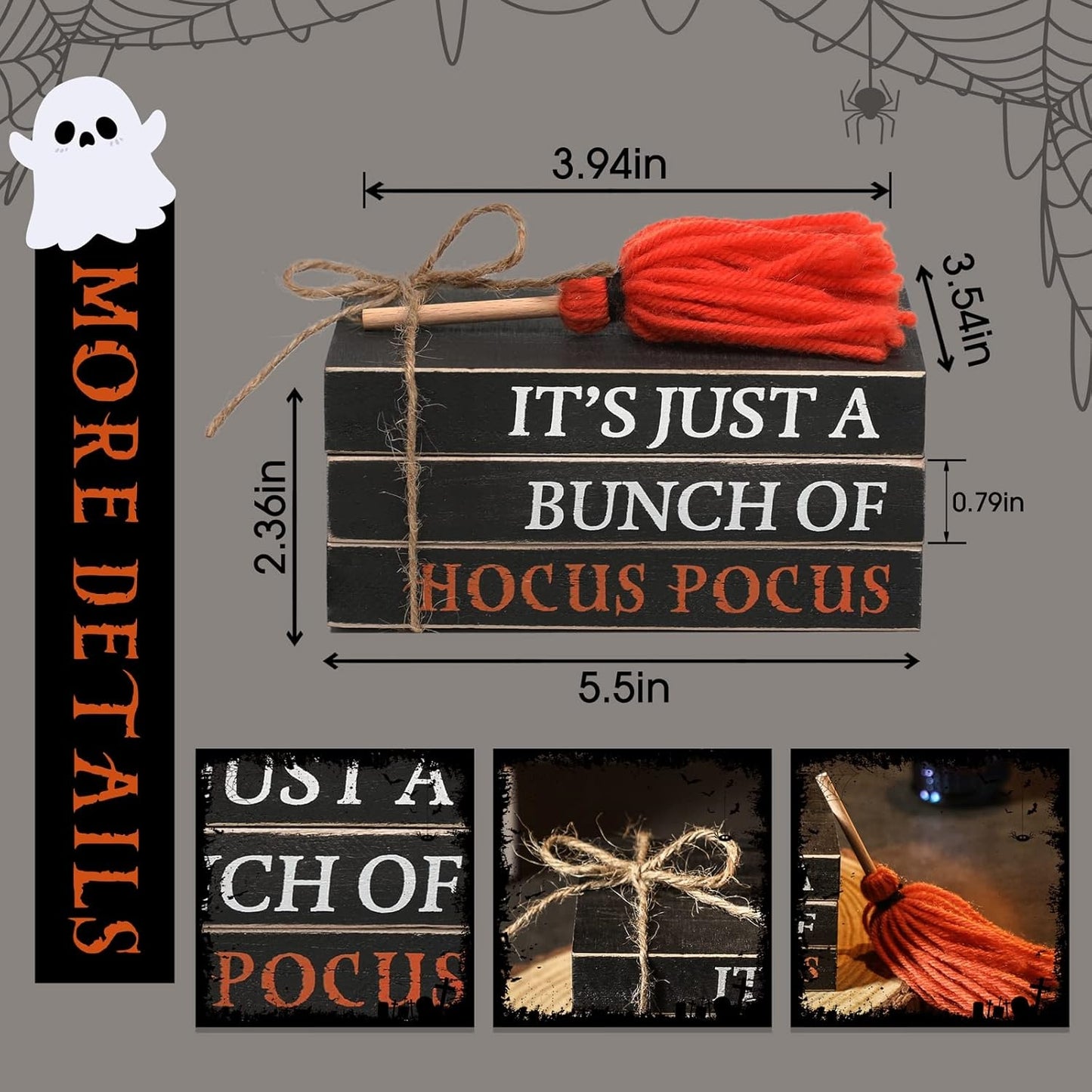 Open Box, Halloween Wood Book Stack, Hocus Pocus Mini Faux Books Bundle, Halloween Tiered Tray Decor for Home Table Mantle Shelf